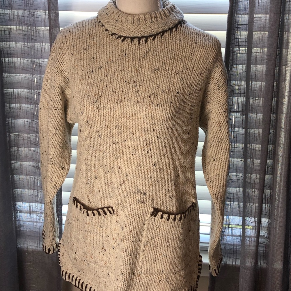 Chunky sweater, XS, tan mock neck